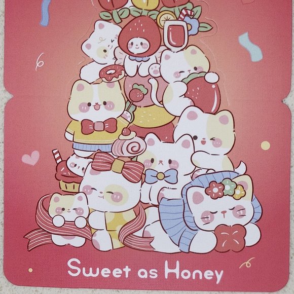 Strawberry cats kittens "Sweet as honey" pop up greeting card without envelope - Picture 2 of 2